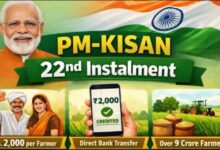 PM Kisan Samman Nidhi Yojana चा 22 वा हप्ता अजून अधिकृतपणे जाहीर झाला नाही, पण तो मार्च 2026 च्या पहिल्या किंवा दुसऱ्या आठवड्यात शेतकऱ्यांच्या खात्यात येण्याची शक्यता आहे. ₹2000 थेट बँक खात्यात जमा होतात. PM Kisan Samman Nidhi Yojana चा 22 वा हप्ता अजून अधिकृतपणे जाहीर झाला नाही, पण तो मार्च 2026 च्या पहिल्या किंवा दुसऱ्या आठवड्यात शेतकऱ्यांच्या खात्यात येण्याची शक्यता आहे. ₹2000 थेट बँक खात्यात जमा होतात.